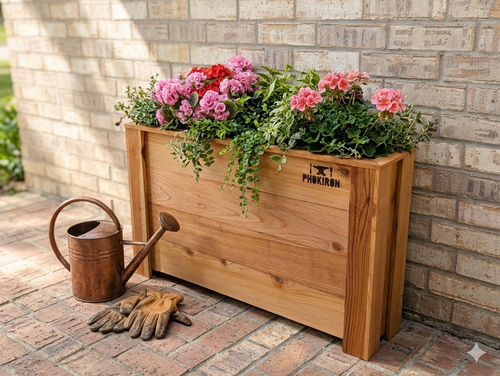 Phokiron Slim Artisan Cedar Planter | Narrow Profile Entryway & Balcony Space-Saver