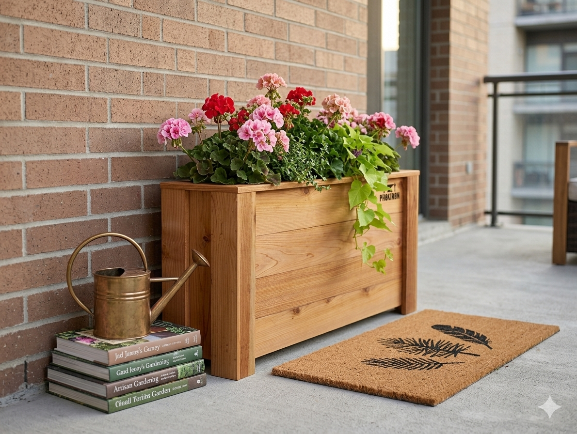 Phokiron Slim Artisan Cedar Planter | Narrow Profile Entryway & Balcony Space-Saver
