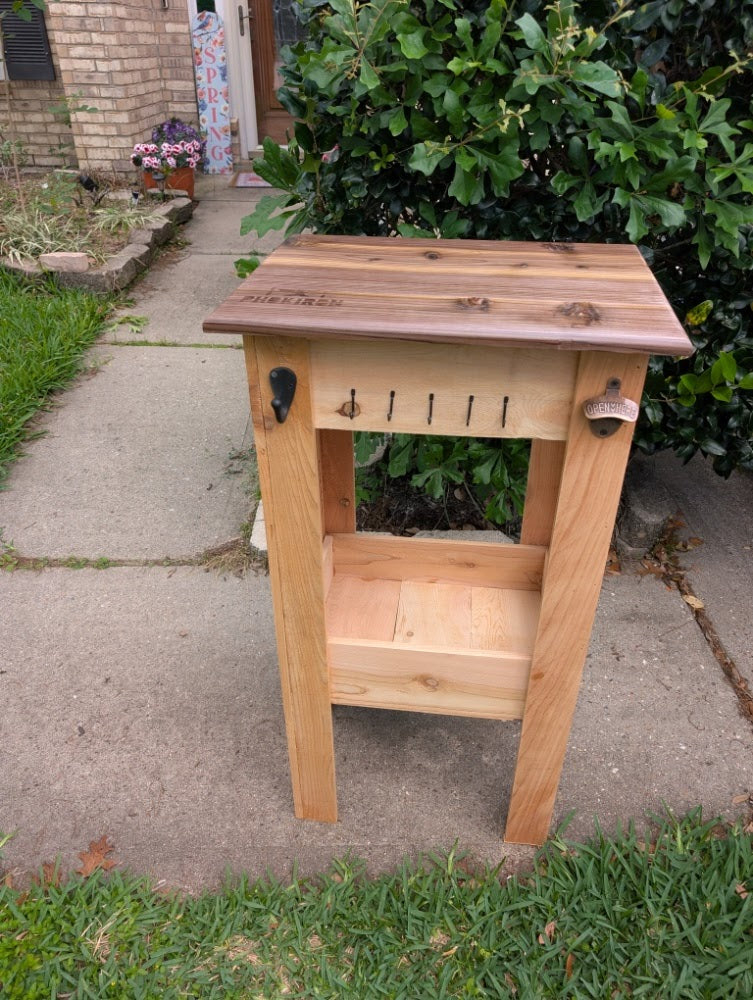 Cedar BBQ Side Table with Omni-Armor Top, Handcrafted Outdoor Kitchen Cart